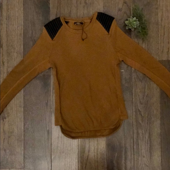 Zara Ribbed Top w/ Vegan Leather Shoulders - Picture 2 of 11